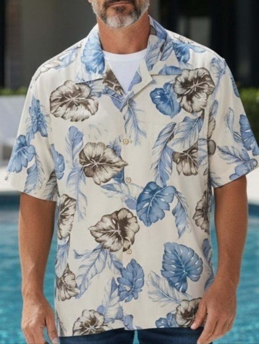 Pusser's -NWOT Tropical Floral Print, Men's Button Down Silk Shirt, Short Sleeve